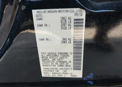 2019 Nissan Altima 2.5 Sv from USA, damaged, VIN 1N4BL4DV3KC107077